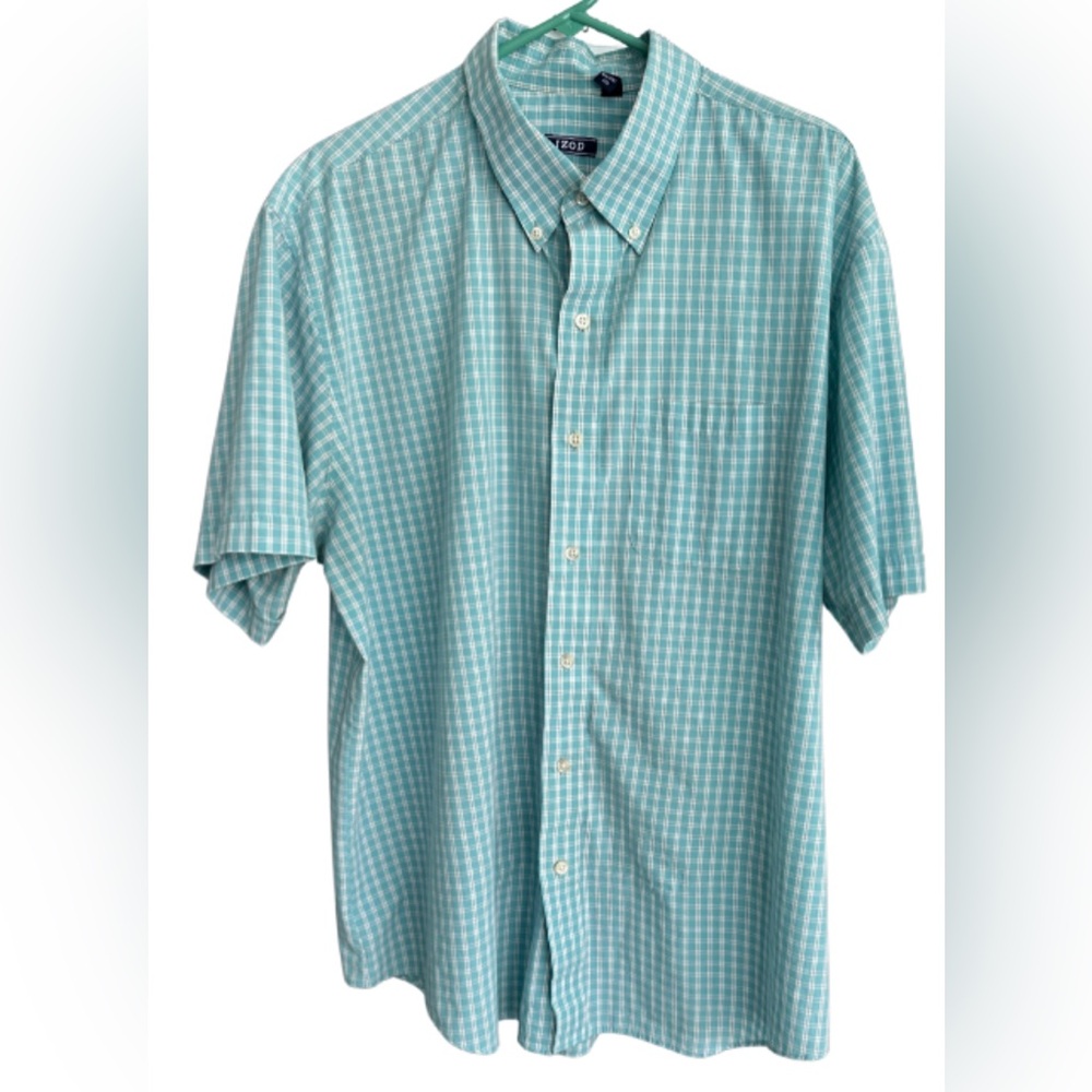 Izod Men's Aqua Checkered Button Down Shirt xxl